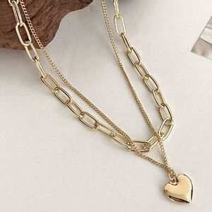 SALE 18k Stamped Gold Filled Layered Heart Chain Necklace